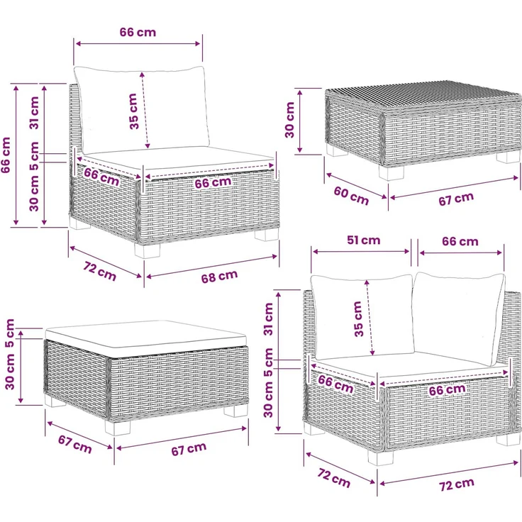 vidaXL 6 Stk. Rattan-Lounge-Set mit Kissen GENDT Naturrattan Kubu Grau 3429851 – Bild 12