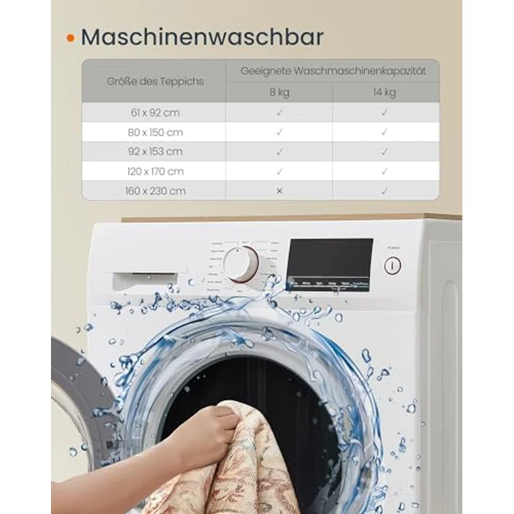 SONGMICS HOME Vintage Teppich, 80x150 cm, Wohnzimmerteppich, Schlafzimmerteppich, Waschbarerteppich, Rutschfester Teppich, für Küche, Flur, Esszimmer, cappuccinobeige TAR037K01 – Bild 7