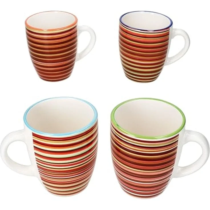 MamboCat Becher 4er Set Linea Kaffeebecher 320ml Steingut-Tassen 4 Pers gestreift Tee, Steingut – Bild 2