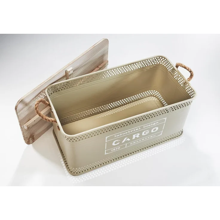 Kobolo Aufbewahrungskorb Aufbewahrungsbox Wäschebehälter LOFT aus Metall und Holz (Stück, 1 St, mit Deckel und Griffen), 64x32x31 cm – Bild 3