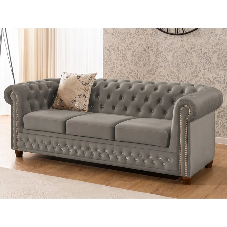 S-Style Möbel Polstergarnitur Chesterfield 3+2+1 Cleo Blink aus Samt mit Kristallsteppung, (1x 3-Sitzer-Sofa, 1x 2-Sitzer-Sofa, 1x Sessel), mit Wellenfederung – Bild 2