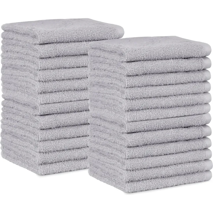 Amazon Basics Waschlappen / Mini Handtücher-Set aus Baumwolle, 24er-Pack - Schnelltrocknend, Ausbleichsicher und Wasserabsorbierend, 30L x 30B cm, Grau