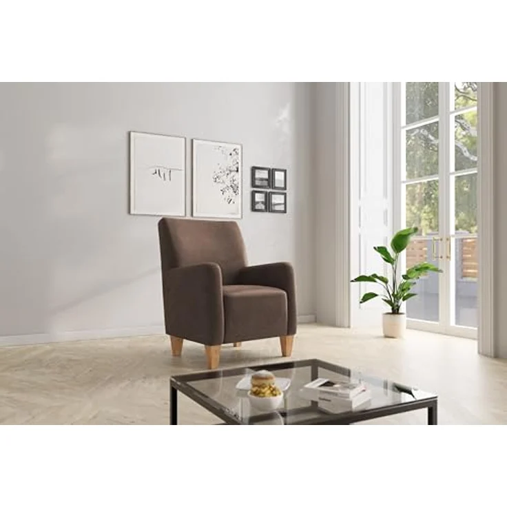 Cavadore Sessel Vida / Polstersessel im trendigen Design / 74 x 93 x 81 / Mikrofaser, Hellbraun – Bild 3