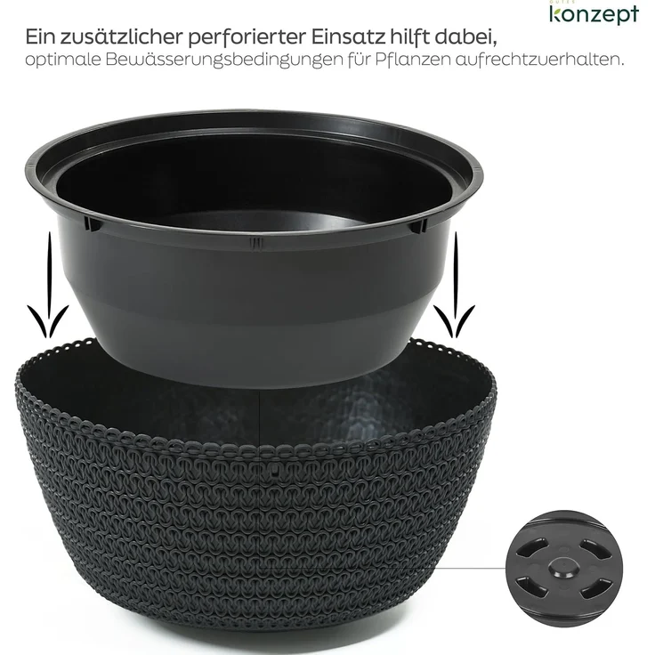 KONZEPT Blumenampel Hängend für Innen und Außen (Durchmesser: 30 cm Grau, Anthrazit, Weiß, Hängetopf für Pflanzen), geflochtenes Muster, robust – Bild 5
