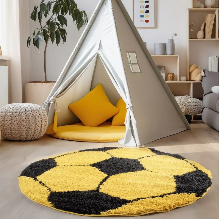 Carpettex Kinderteppich Fußball-Design, Rund, Höhe: 30 mm, Kinder Teppich Fußball-Form Kinderzimmer versch. farben und größen – Bild 1