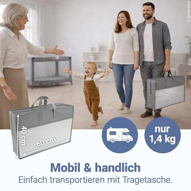 LaLoona Reisebett-Matratze Grau, 60x120 cm, atmungsaktive Faltmatratze mit 5 cm Kaltschaumkern – Bild 4