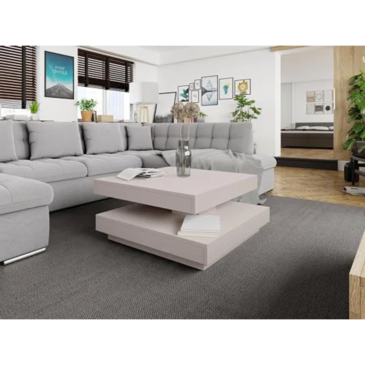 Mirjan24 Couchtisch Kaschmir, quadratisch aus Holzwerkstoff, 70x34x70 cm, drehbare Tischplatte, Antirutschfüße – Bild 5