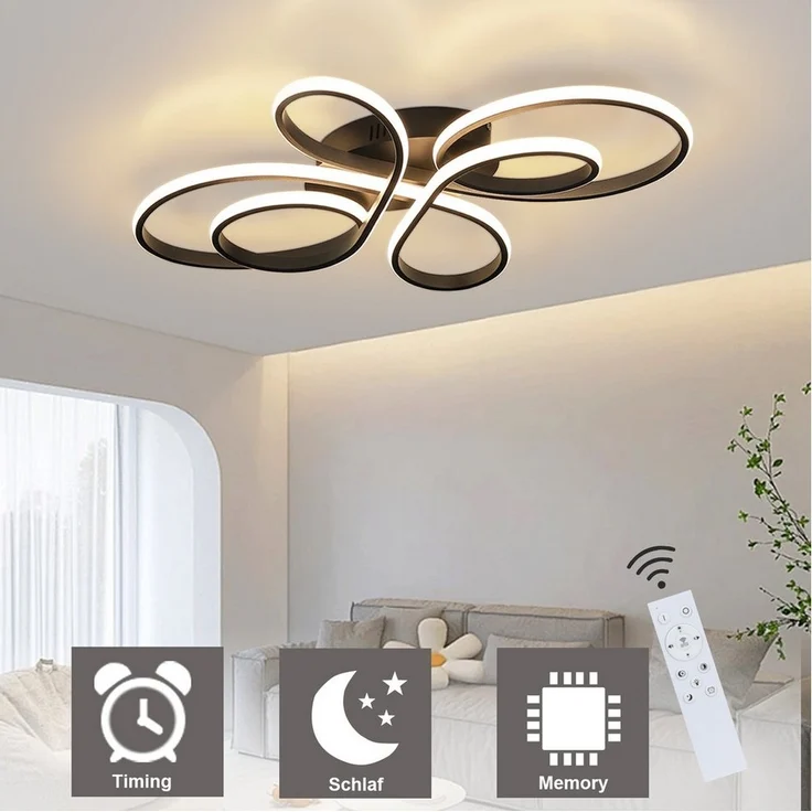 Nettlife LED Deckenleuchte Wohnzimmer Schwarz Dimmbar Modern 66/80/100CM Deckenlampe Warmweiß, Dimmbar mit Fernbedienung, LED fest integriert, Warmweiß Neutralweiß Kaltweiß, Nachtlichts – Bild 2