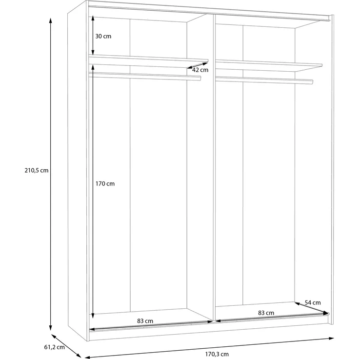 Schiebetürenschrank >SCHACH&MATT 2< in weiss / Spiegel - 170,3x210,5x61,2cm (BxHxT) – Bild 5