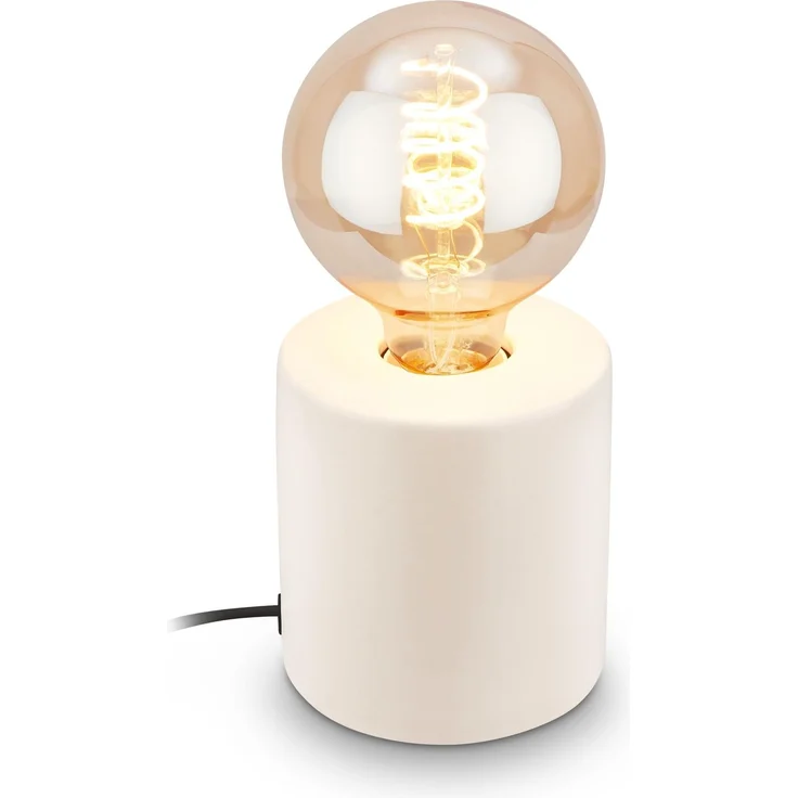BRILONER - Tischlampe mit Kabelschalter, Keramikfuß, E27, max. 10W, Nachttischlampe, Lampe, Schreibtischlampe, Tischleuchte, Bürolampe, Leselampe Bett, Leselicht, 10x10,3 cm, Altweiß