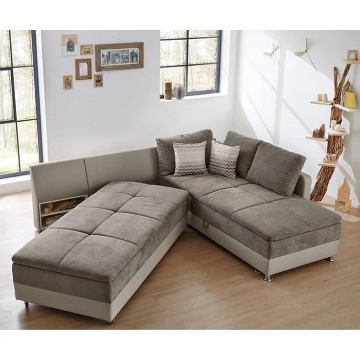 Ecksofa-Dauerschläfer Doppelbett Federkern Bettkasten Couch in Graubraun Beige – Bild 4