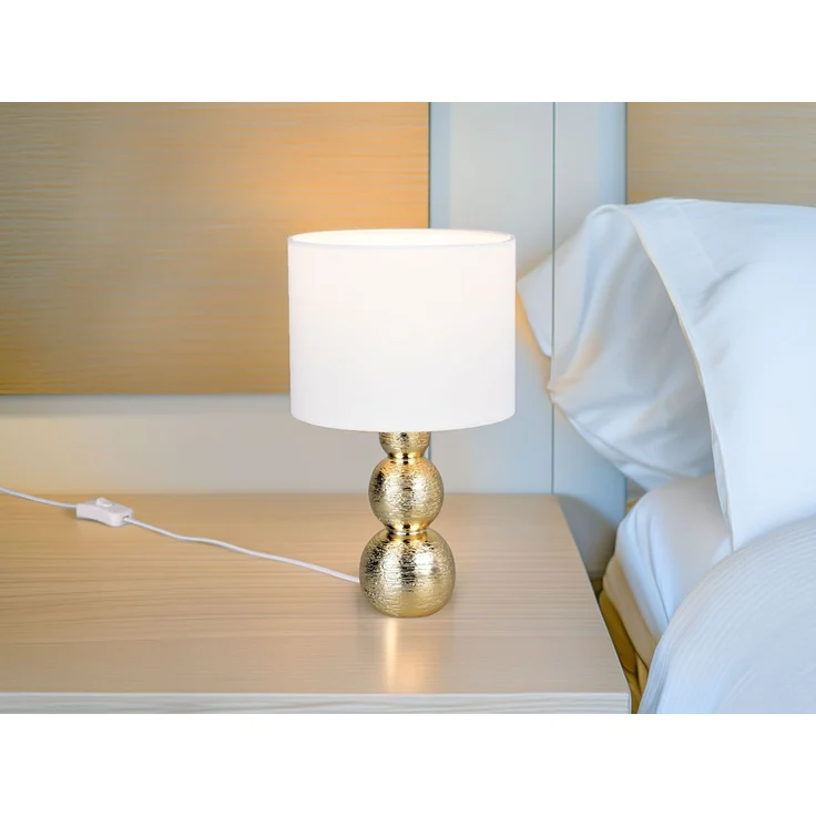 Tischleuchte LOVA mit Keramikfuß Gold & Stoffschirm Weiß, Höhe 29cm – Bild 5