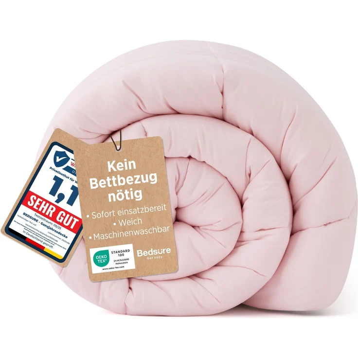 BEDSURE Bettdecke Ohne Bezug 240x220 - Winterdecke Extra Warm 450GSM | Winterbettdecke Mit integriertem Bezug Für Allergiker Waschbare Winter Dicke Bettdecken Oeko-TEX Zertifiziert, Pinkesque/Grau