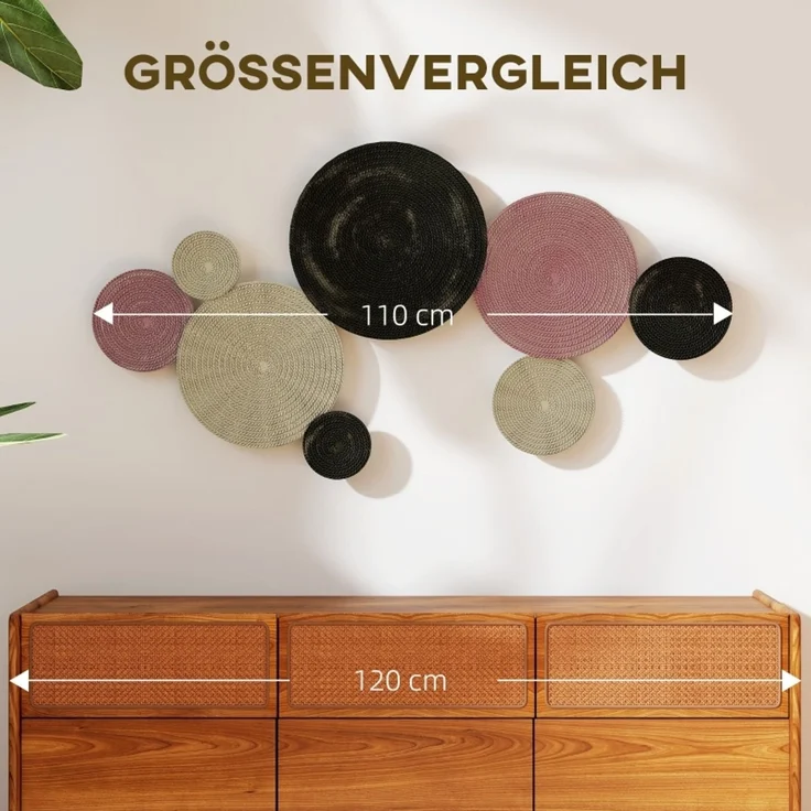 Wanddekor-Set im Disk-Design, 8 Metallscheiben, vielseitig einsetzbar, Mehrfarbig--Bronze--110x7x58cm--YOUDENOVA – Bild 7