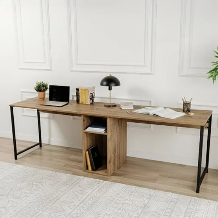 Dmora Schreibtisch Caprioli 240 x 60 x 74h cm Braun, Regal, Fach – Bild 1