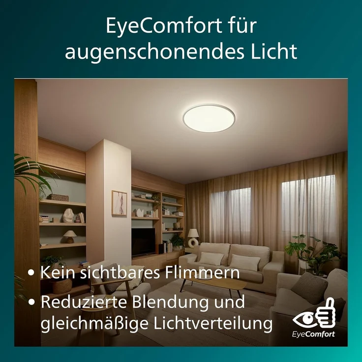 Philips Superslim Deckenleuchte inkl. Fernbedienung, 5 voreingestellte Lichtszenen, stufenloses Dimmen bis zu 1%, einfache Steuerung& Installation, schlankes Design, 29,1 cm, 16 W, rund, weiß – Bild 8
