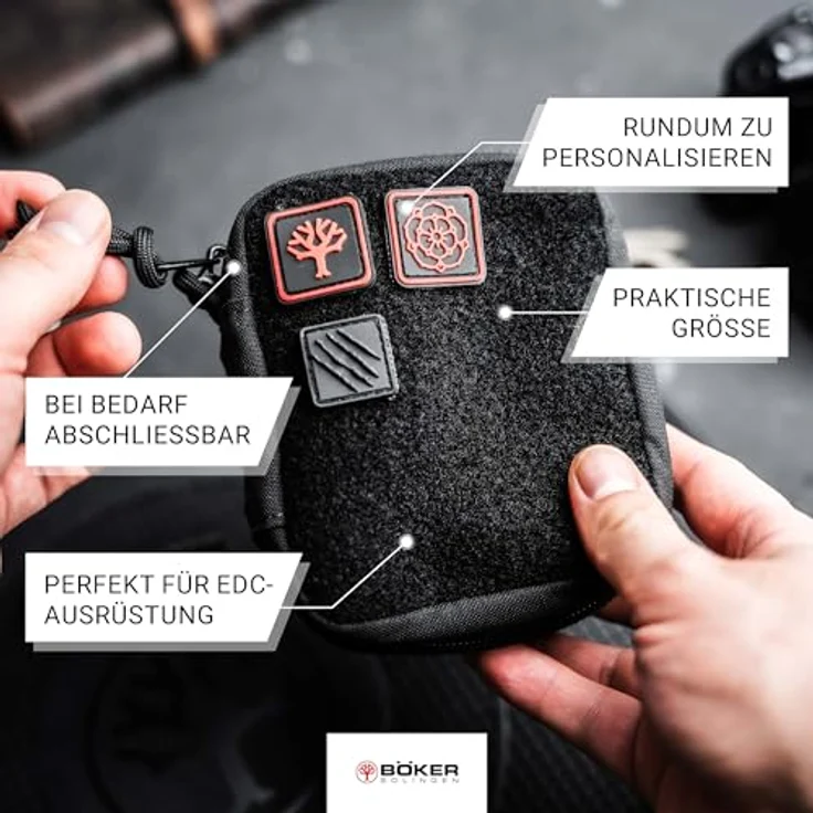 Böker SOLINGEN® Hamburger Pouch, EDC Messertasche schwarz, abschließbar aus Cordura, für Klappmesser & Zubehör, 42A konform mit Reißverschluss & Klett – Bild 5