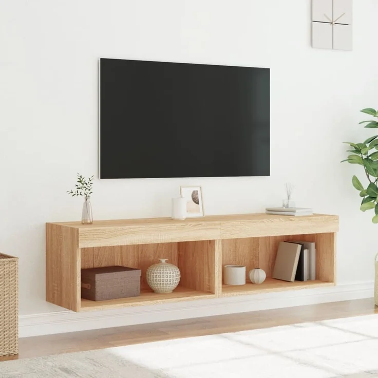 2 pcs TV-Schrank, Lowboard mit LED-Leuchten Sonoma-Eiche 60 x 30 x 30 cm – Bild 5