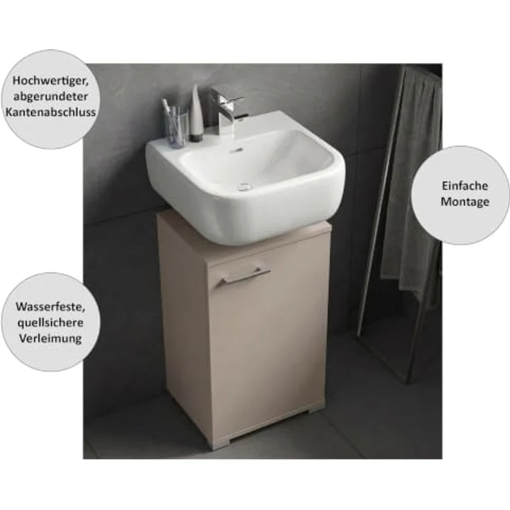 FACKELMANN Easy Waschbeckenunterschrank, 40 cm Breite, Korpus & Front in Kaschmir, Modernes Design, Made in Germany, Viel Stauraum – Bild 8