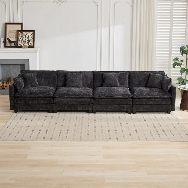ZUBALIYA Sofa mit LED - Beleuchtung, mit Chenille - Bezug, mit Cordbezug, modular aufgebaut, aus Chenille, für Wohnzimmer und Apartments – Bild 3