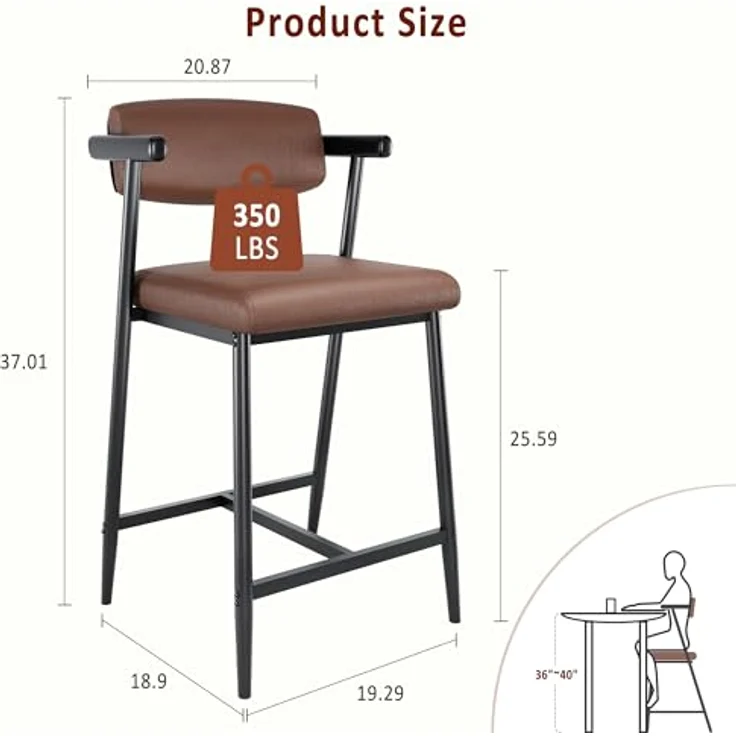 GarveeHome 4er Set Barhocker Mit Sitzkissen Aus PU-Leder Und Metallgestell, Esszimmerstühle Mit Rucklehne, Hohe Hocker Mit Fußlehnen Und Armlehnen, Für Esszimmer Und Wohnzimmer, 49 x 48 x 94 cm – Bild 2