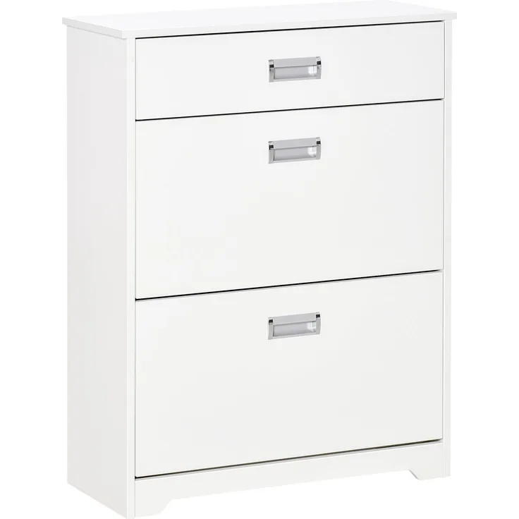 Schuhschrank mit 2 Klappschubladen, verstellbarem Einlegeboden + 1 Schublade für bis zu 16 Paar Schuhe, 70 L x 29 L x 92 H, Weiß