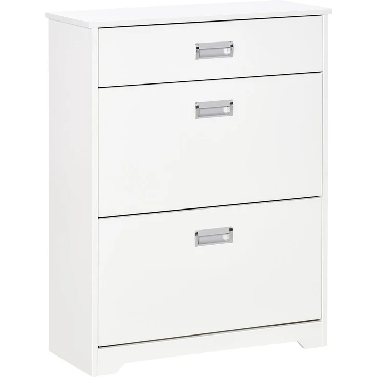 Schuhschrank mit 2 Klappschubladen, verstellbarem Einlegeboden + 1 Schublade für bis zu 16 Paar Schuhe, 70 L x 29 L x 92 H, Weiß – Bild 1