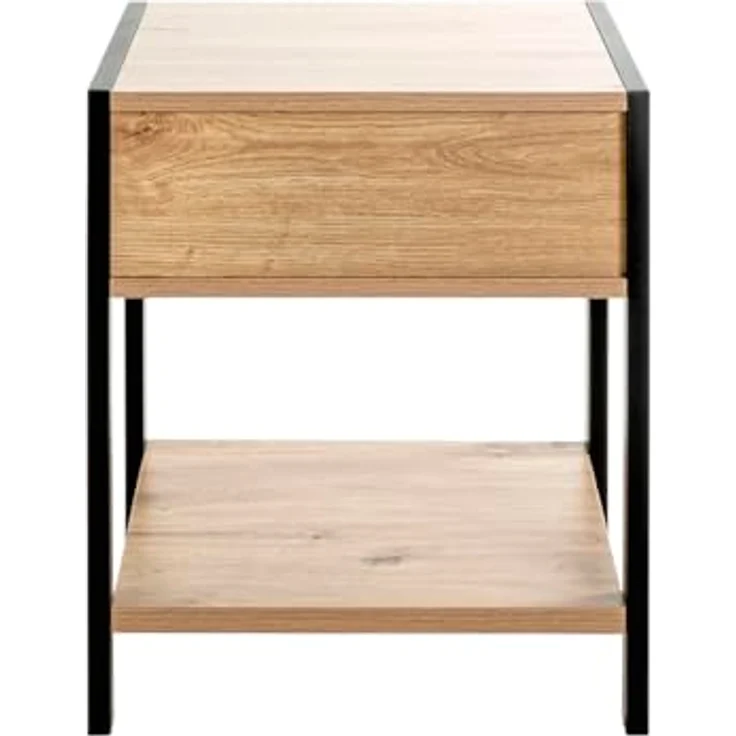 XXXL Beistelltisch, Schwarz, Eiche, Metall, quadratisch, 1 Schublade, 43x60x48 cm, ideal für Wohnzimmer – Bild 3