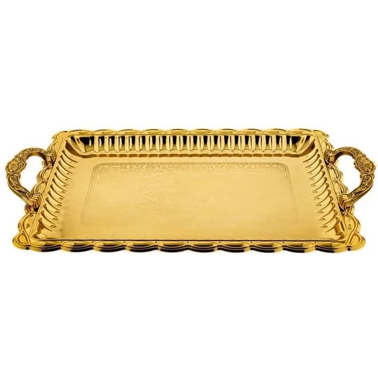 2er Set Serviertablett aus hochwertigem 18/10-Edelstahl - Elegant & langlebig Gold