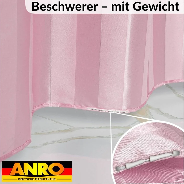 ANRO Duschvorhang aus Italien hochwertiger Badevorhang Textil mit Ösen und Haken Breite 120 cm (Packung, 1-tlg, Duschvorhang inkl. Aufhängeringe), robuster Vorhang Stangenaufhängung in Größe 200x120cm in rosa – Bild 4