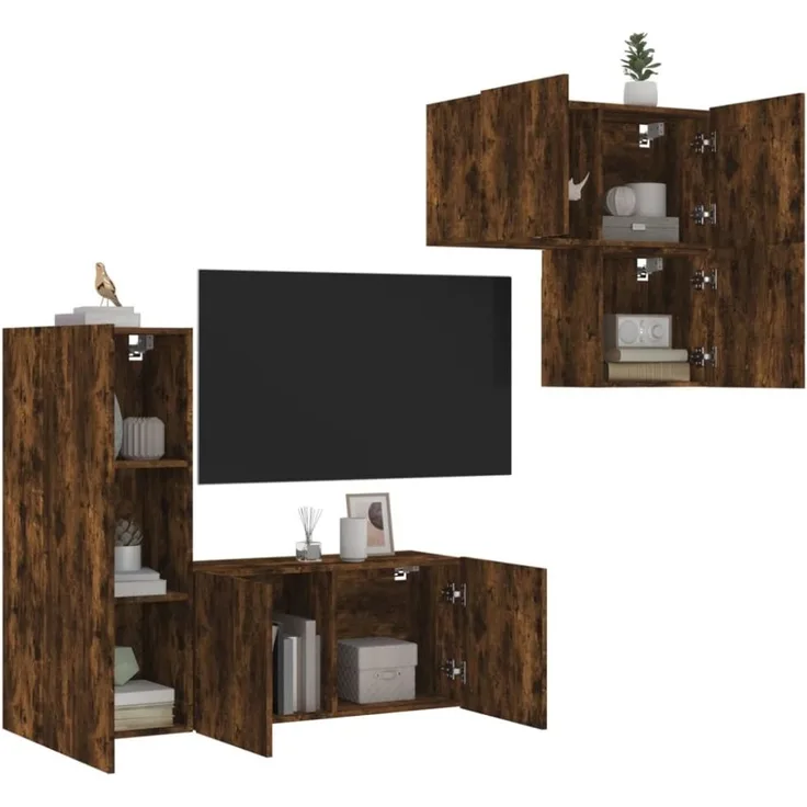 vidaXL 4-tlg. Wohnwand Räuchereiche Holzwerkstoff 3216432