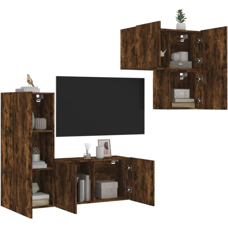 vidaXL 4-tlg. Wohnwand Räuchereiche Holzwerkstoff 3216432 – Bild 1