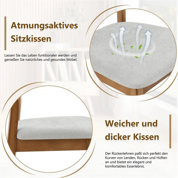 JUFU Esszimmerstuhl Moderner Holz mit Polster, 2er Set, ergonomisch (2 St) – Bild 4