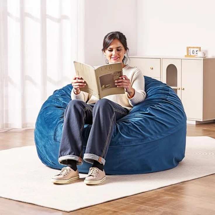 VEVOR runder Sitzsack Sitzkissen Bean Bag Erwachsene (1168 x 1168 x 635 mm) mit abnehmbarem & waschbarem Bezug, gefüllt mit niederländischem Samt & hochdichtem Schaumstoff, für Schlafzimmer Blau – Bild 3
