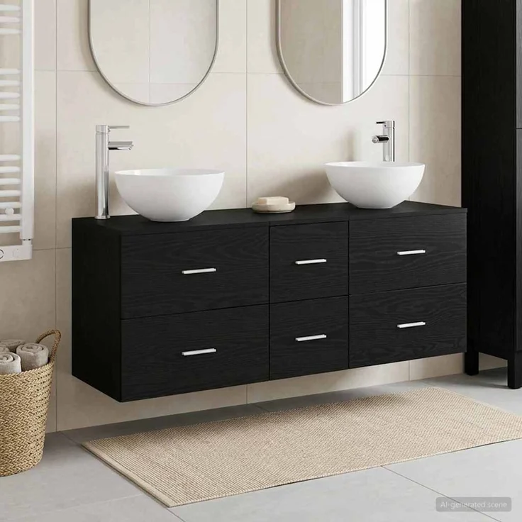 vidaXL Badezimmerschrank-Set 3 stk. Schwarze Eiche 129 x 35 x 80 cm 3405796 – Bild 1