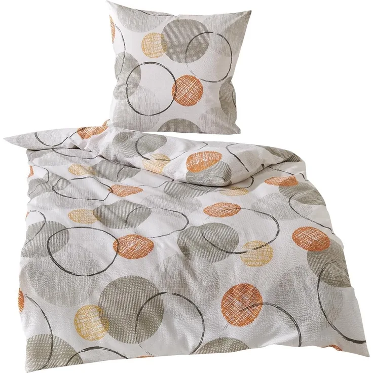 Traumschlaf Basic Seersucker Bettwäsche Kreise grau|160x210cm + 65x100 cmTraumschlaf Basic Seersucker Bettwäsche Kreise grau