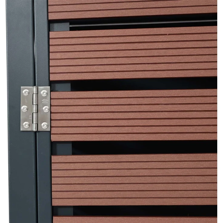4er Mülltonnenverkleidung HWC-K14, Mülltonnenbox Mülltonnenabdeckung, 119x264x84cm WPC Metall 130kg ~ Walnuss-Holzoptik – Bild 4