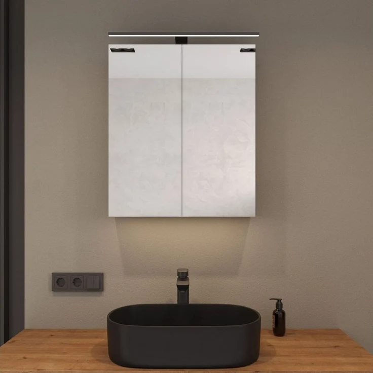 Planetmöbel Badezimmerspiegelschrank Spiegelschrank ARIA (Spiegelschrank Bad mit Beleuchtung und Steckdose, Badschrank mit Spiegel hängend) – Bild 1