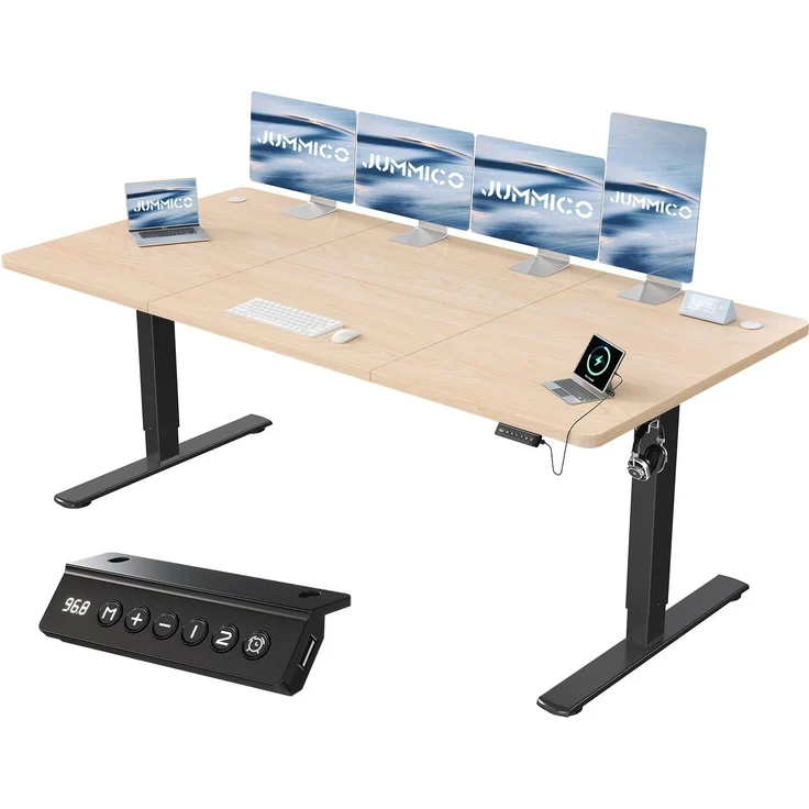 JUMMICO Höhenverstellbarer Schreibtisch mit USB-Ladeanschluss 200x80 cm, Schreibtisch Höhenverstellbar Elektrisch, Steh-Sitz Tisch Stehpult Verstellbarer Computertisch,Standing Desk