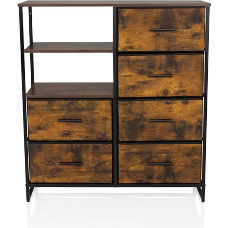 hjh LIVING Kommode mit 6 Schubladen, 2 offene Fächer RAGALA 84 x 30 x 92 cm Regalsystem Sideboard für Wohnzimmer Schlafzimmer Flur, Räuchereiche – Bild 10