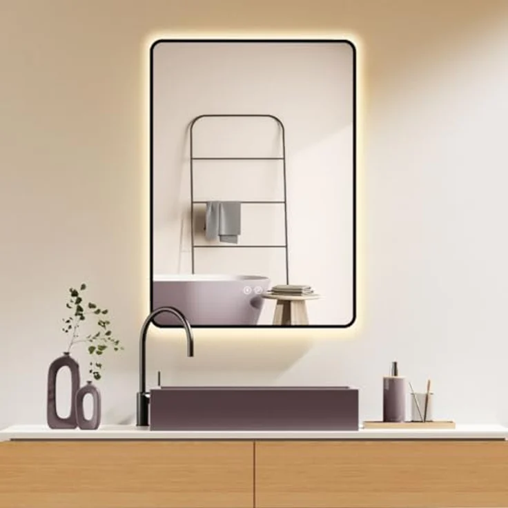 HOKO Antibeschlag LED Badspiegel Kalifornien 50x70 cm/70x50 cm mit schwarzem Metallrahmen, Touch Sensor und stufenlosem Lichtwechsel 2700-6500K – Bild 1