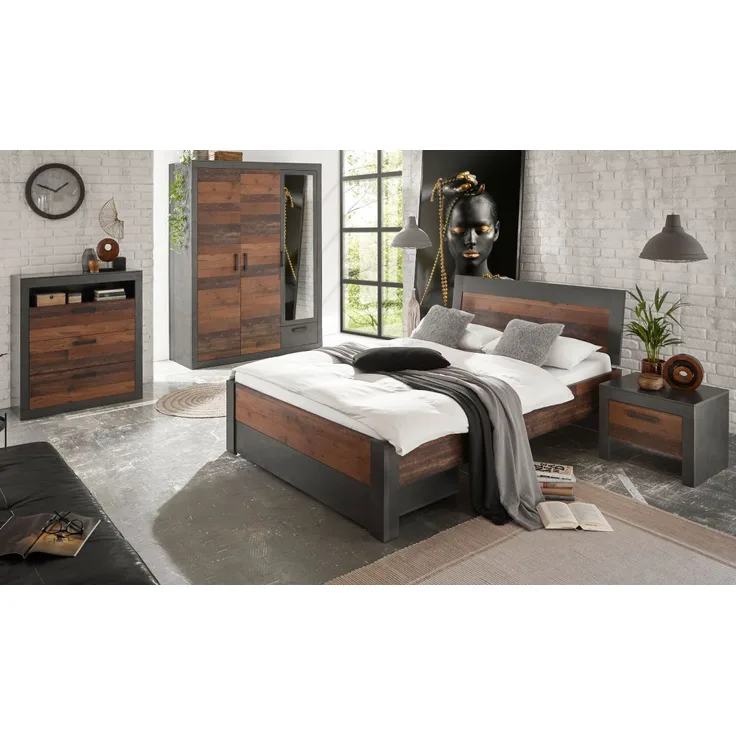 Schlafzimmer komplett Ward in Used Wood Shabby und Matera grau Komplettzimmer 5-teilig
