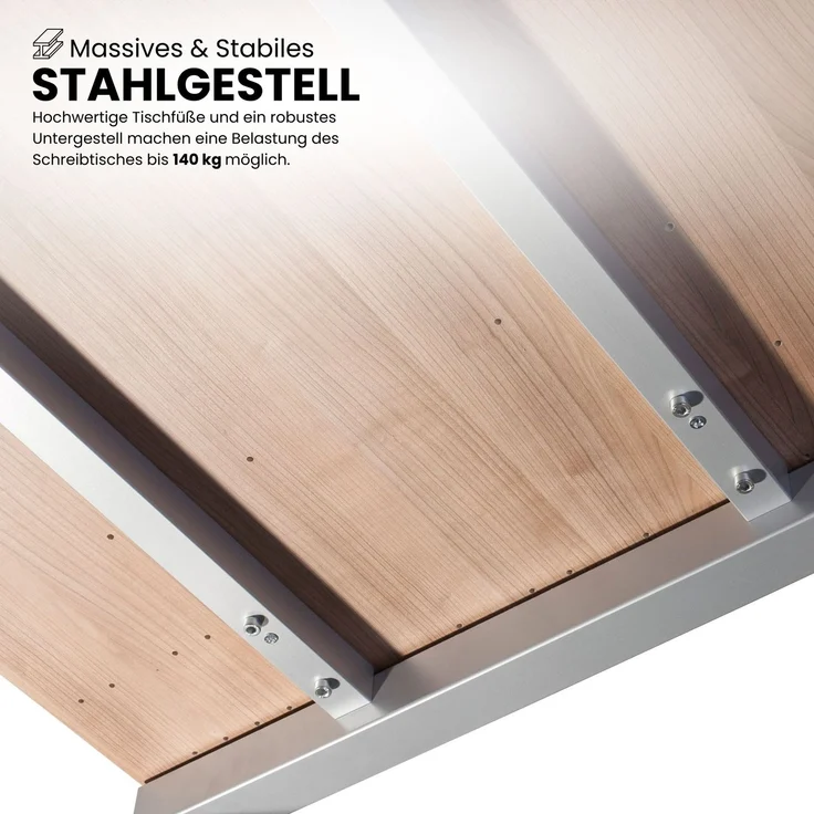 bümö höhenverstellbarer Schreibtisch R-Serie 140x80 cm in Eiche, Gestell in Graphit - PC Tisch klein für's Büro manuell höhenverstellbar, Computertisch verstellbar, RS-14-E-G – Bild 4