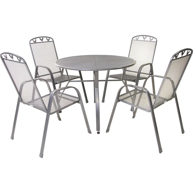Greemotion Gartenmöbelset Set Toulouse rund 4x Stuhl, 1x Tisch Grau Metall
