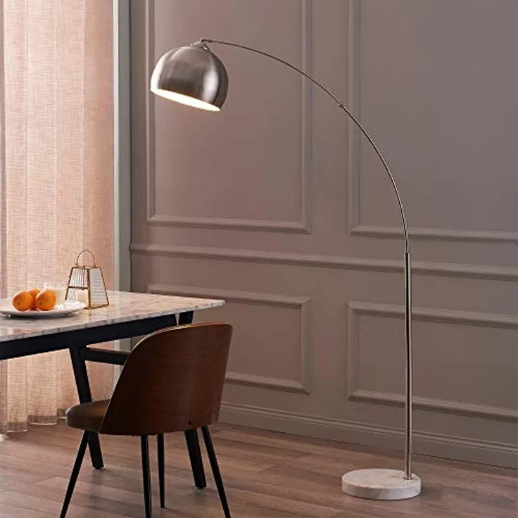 Teamson Home Bogenlampe Gebogene Stehlampe aus Metall mit Marmorimitat-Sockel grau – Bild 3