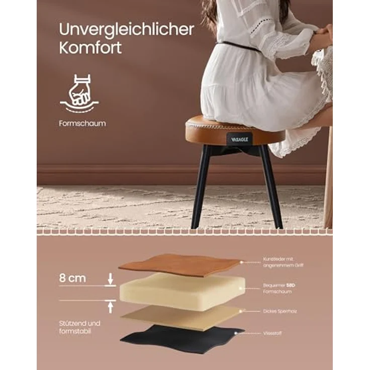 Vasagle Esszimmerstühle (6 St), Sitzhocker, EKHO Series, Kunstleder, 48,2 cm hoch, karamellbraun – Bild 7