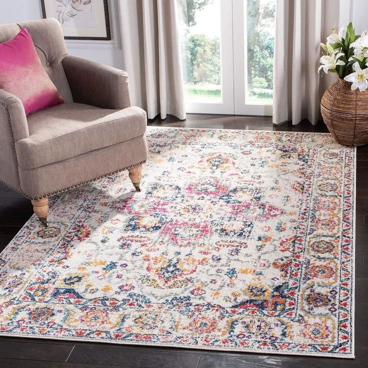 SAFAVIEH Distressed Teppich für Wohnzimmer, Esszimmer, Schlafzimmer - Madison Collection, Kurzer Flor, Fuchsia und Elfenbein, 155 X 229 cm