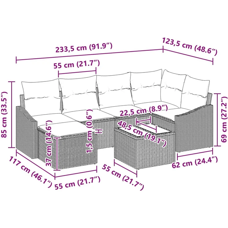 vidaXL Sofa Set 7 stk. Schwarz [Synthetisch]: Poly Rattan 3346806 – Bild 10