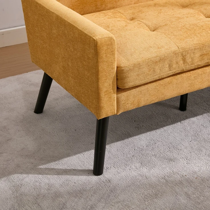 LVHOM 2-Sitzer Sofa aus Leinenstoff mit Knopfsteppung, Loveseat mit hochdichter Schaumstoffpolsterung und Massivholzbeinen, Stoffsofa für Wohnzimmer & Büro, bis 260kg, Gelb – Bild 4