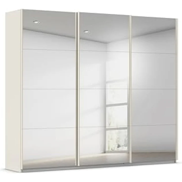 Rauch Möbel Kulmbach, Kleiderschrank mit Schwebetüren für Schlafzimmer, Kinderzimmer, Jugendzimmer, Garderobe, Flur, 3-türig, mit Spiegel, Zubehör Basic, Farbe Beige, Breite 271 cm – Bild 1